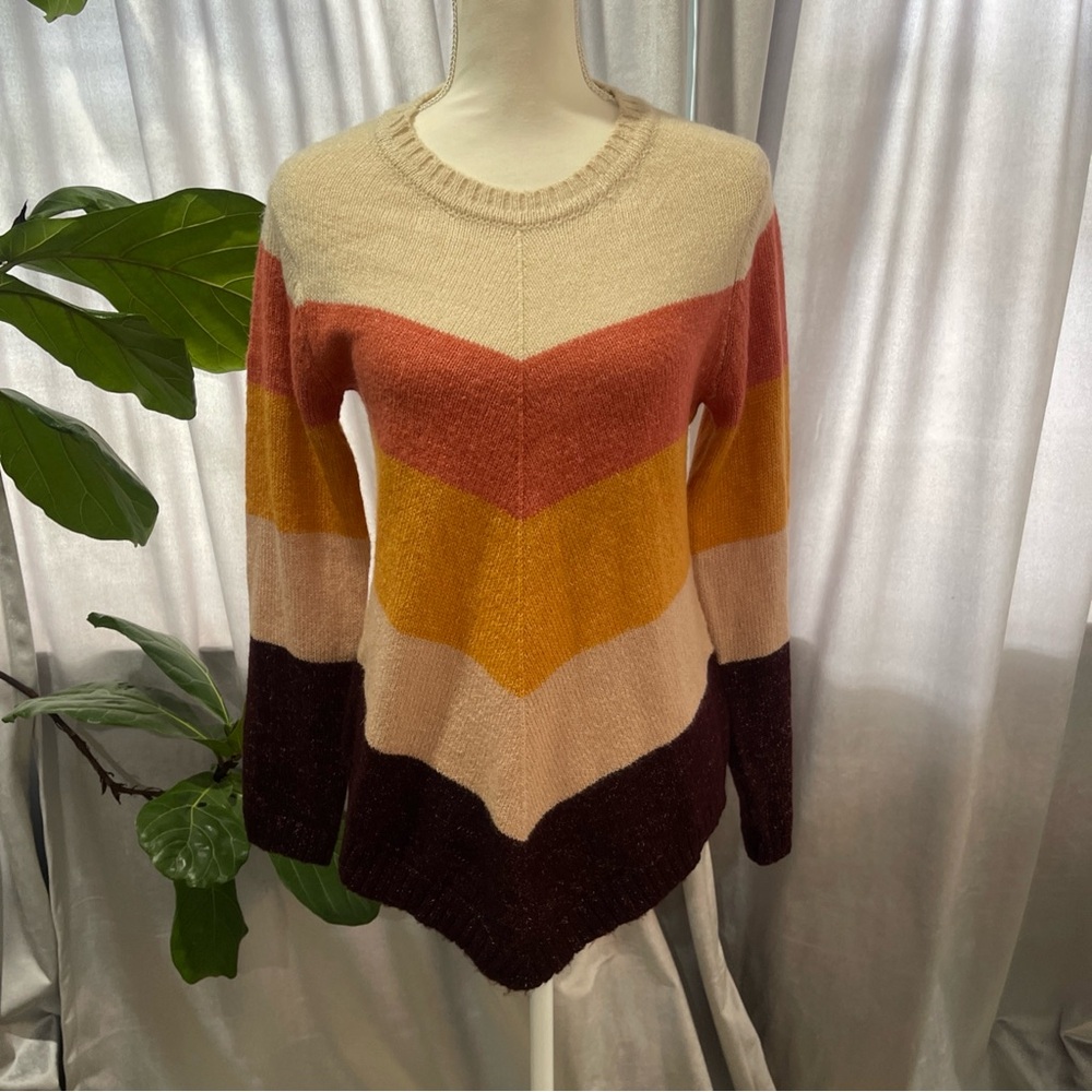 By&By Women Crew Neck Long Sleeve Chevron Pullover Sweater Stripe Medium